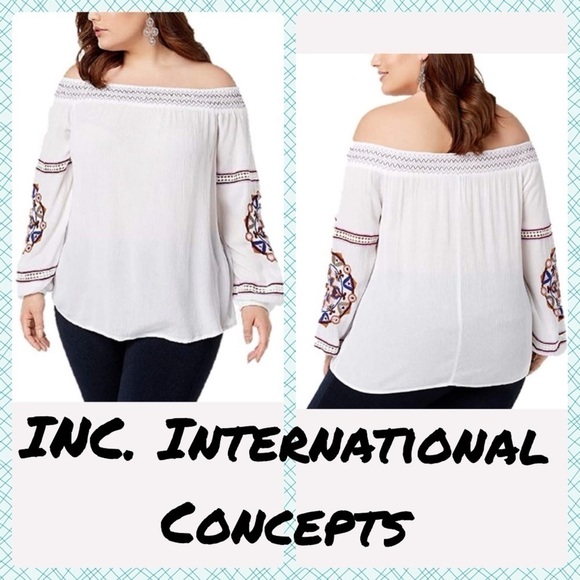 INC Off-The-Shoulder Top Tribal Wheel Embellished - Picture 1 of 11